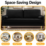 Thctvous 65" Loveseat Sofa with 2 Pillows, Comfy Love Seat Cuches with Gold Legs,Velvet Small Couchs for Living Room Bedroom Office Apartment,Mid Century Modern Couch (Black) Thctvous
