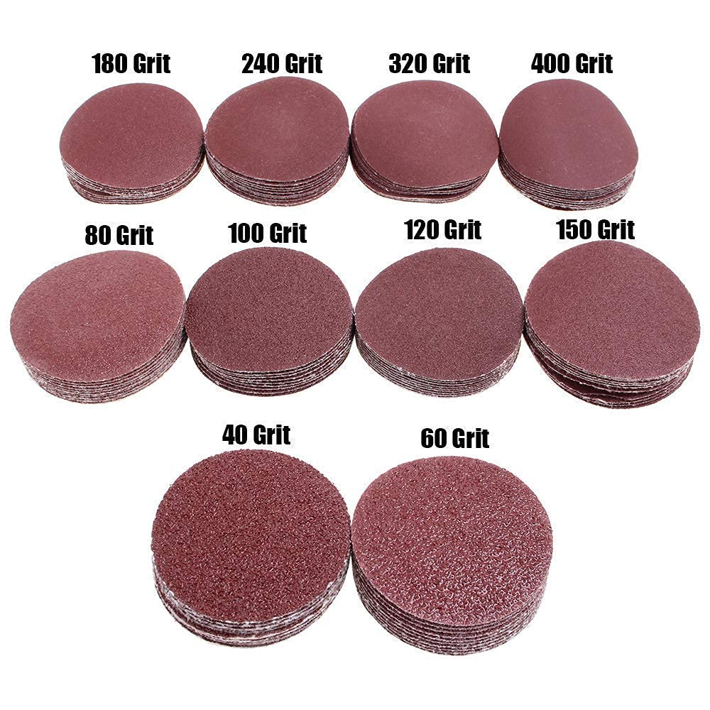 AUTOTOOLHOME 100 Pack 2 inch Sanding Discs Kit with Polishing Pads Plate 40 60 80 100 120 150 180 240 320 400 Grit Sandpapers for Drill Grinder Rotary Tool AUTOTOOLHOME