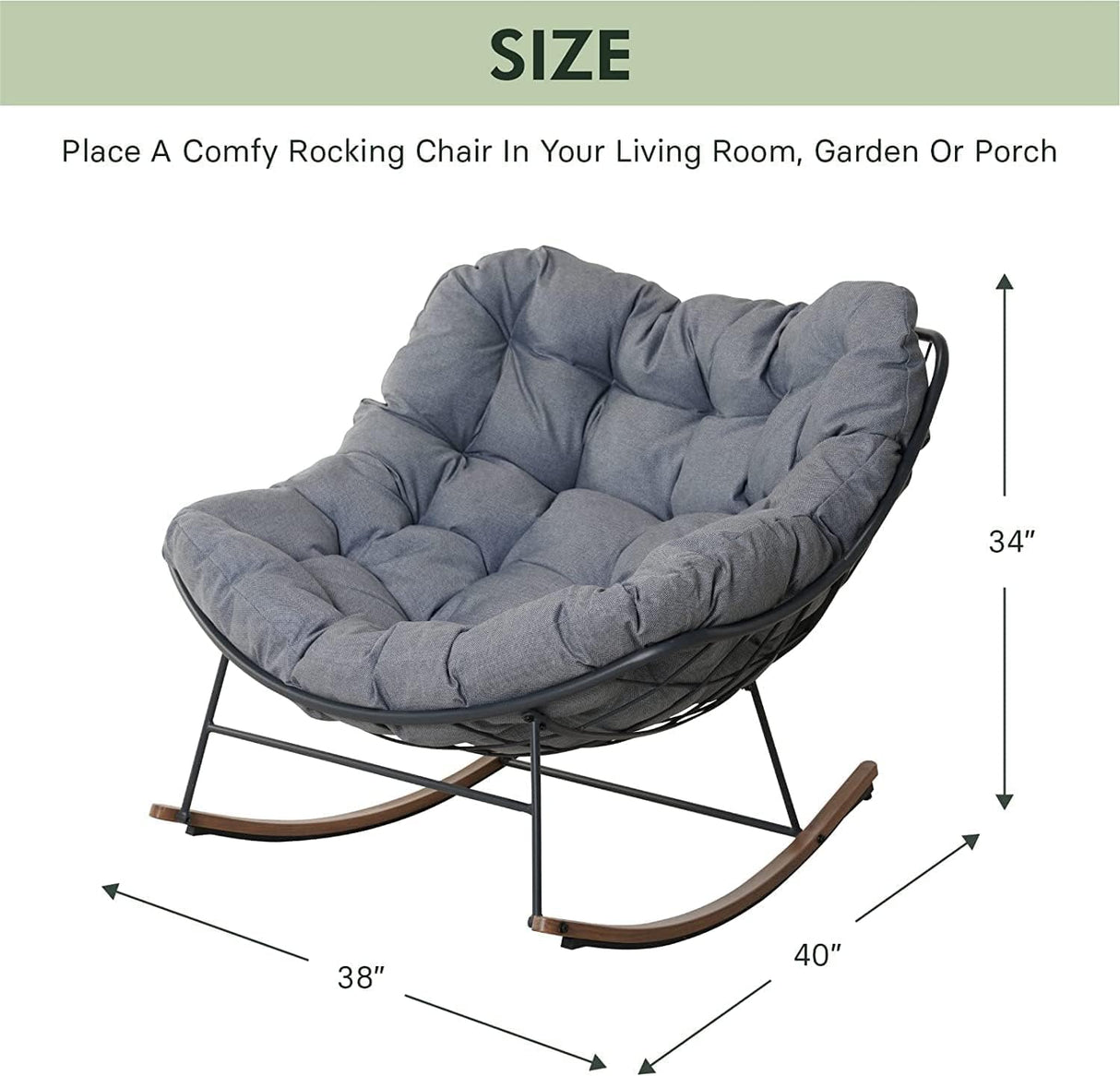 Grand patio Outdoor Rocking Chair, E-Coated Modern Cozy Lounge Rocker Chair with Cushion for Balcony Porch Patio, Gray Grand patio