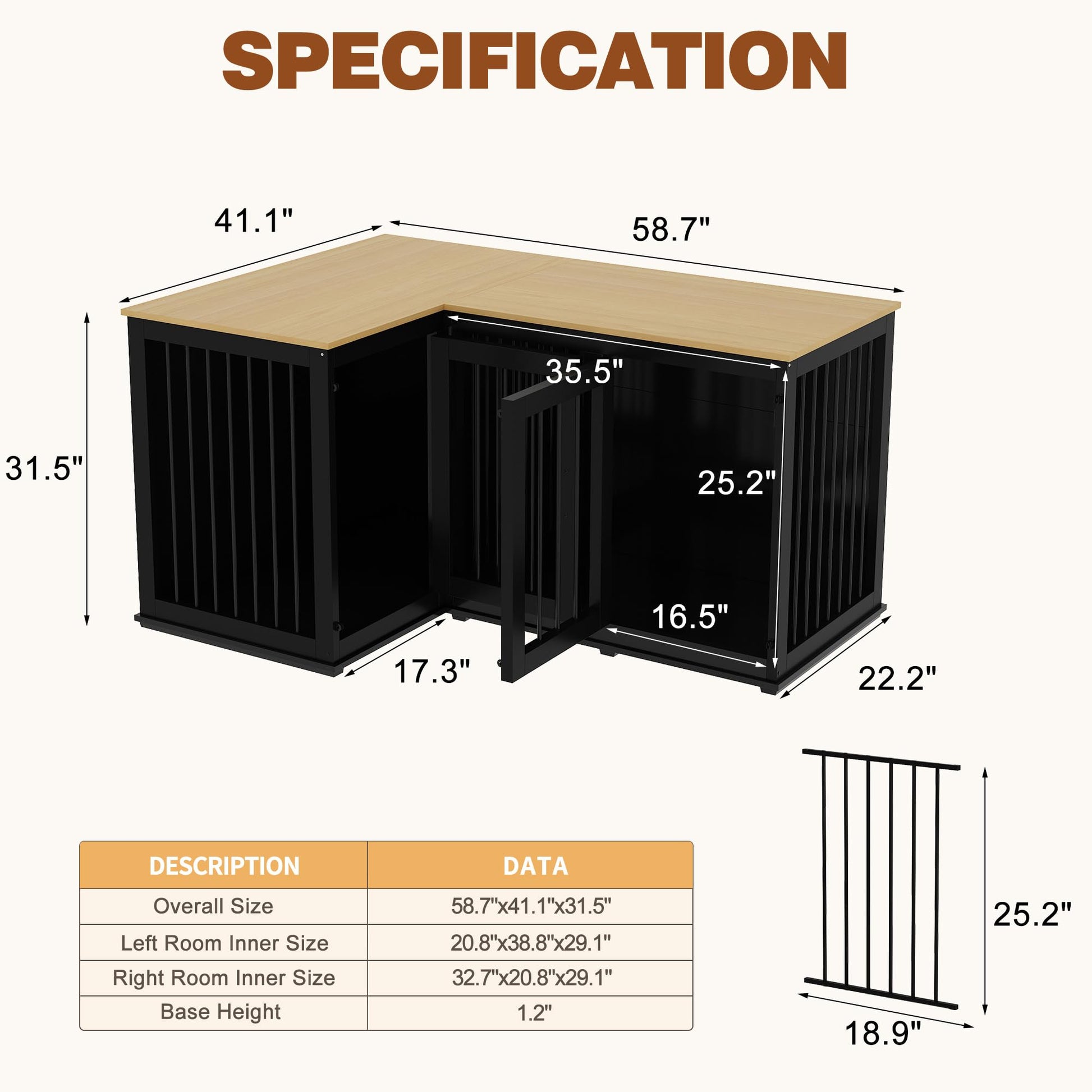 Lovinouse Corner Dog Crate Furniture for 2 Dogs, Indoor Wooden Furniture Style Heavy Duty Large Dog Kennel House with Double Rooms & Divider for Large & Medium Dogs, Black - WoodArtSupply