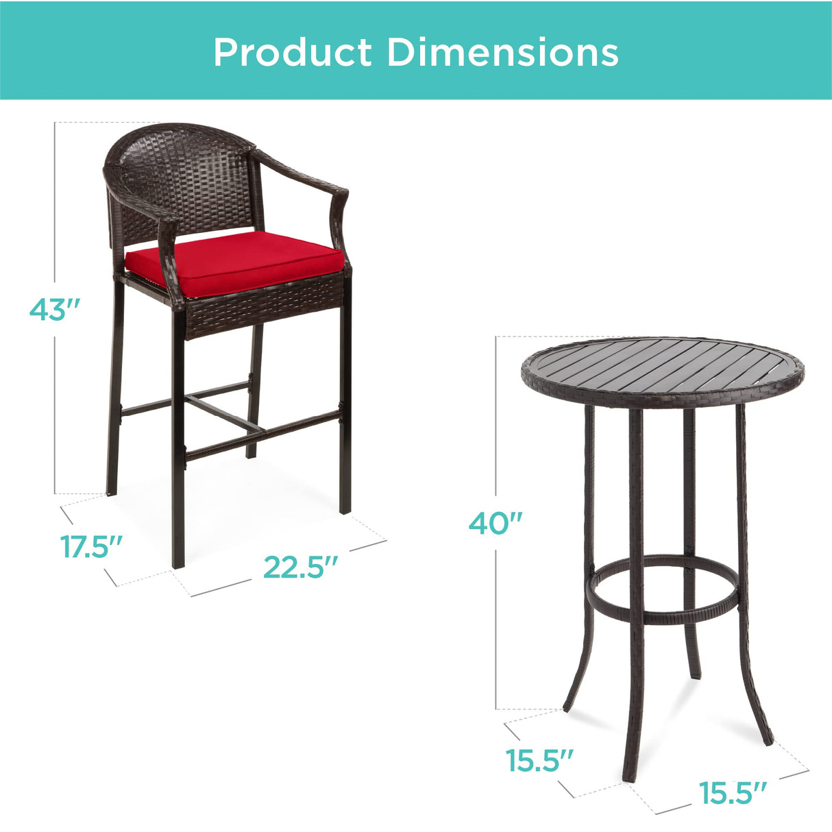 Best Choice Products 3-Piece Patio Bar Table Set, Outdoor Wicker Bar Height Bistro Furniture for Backyard, Poolside, Balcony w/Barstools, Cushions, Steel Frame – Brown/Red Best Choice Products