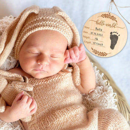 Wooden Baby Announcement Sign, Hello World Newborn Sign With Pen And Ink Pad, Birth Announcement Sign, Baby Name Announcement Sign Newborn for - WoodArtSupply