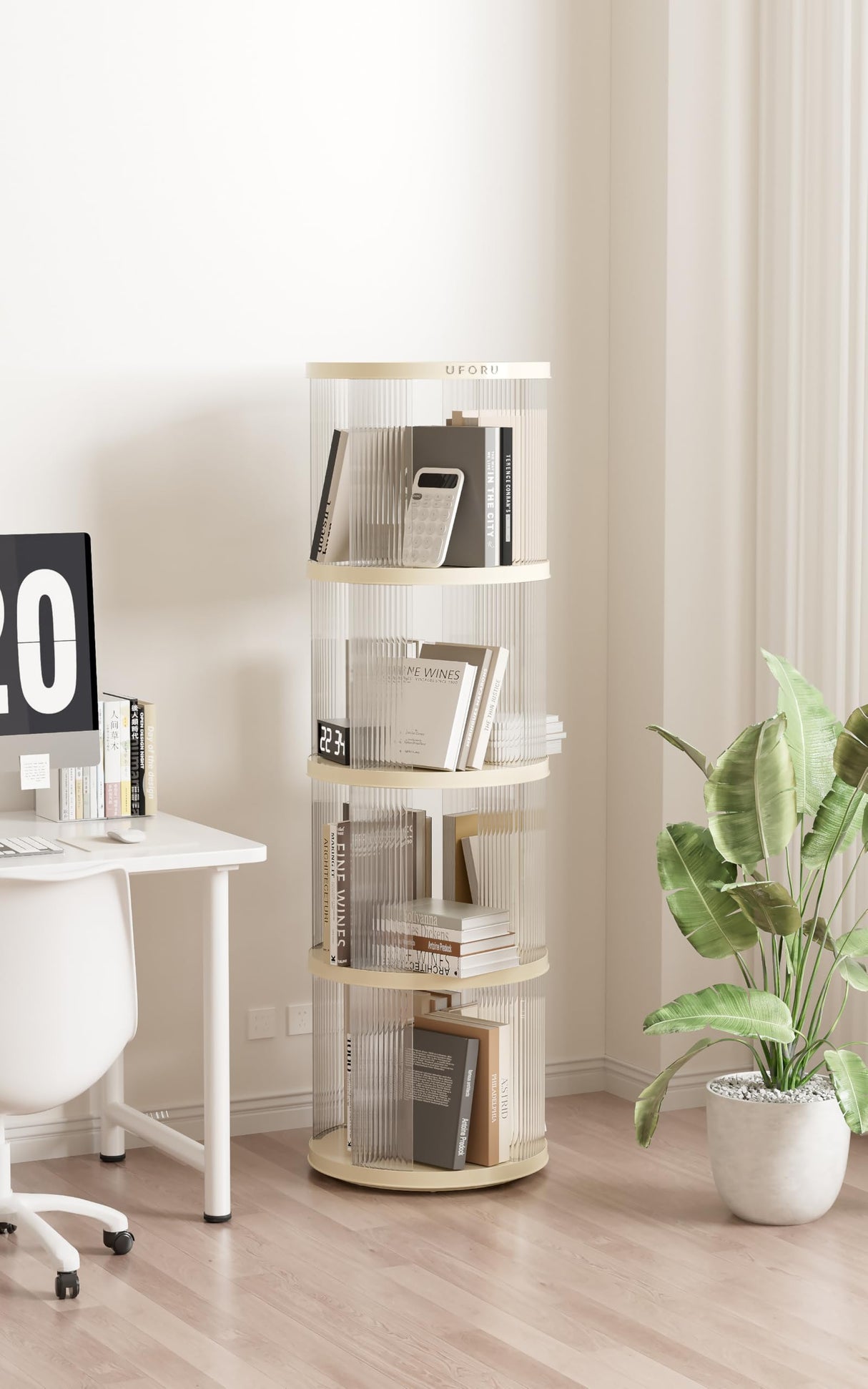 360 Acrylic Rotating Bookshelf for Adults and Kids.4 Tier Clear Tall nightstand,with Multi Layer.Swivel Bookcase for Display.Spinning and Turning revolving Bookshelf Tower. WoodArtSupply