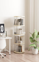 360 Acrylic Rotating Bookshelf for Adults and Kids.4 Tier Clear Tall nightstand,with Multi Layer.Swivel Bookcase for Display.Spinning and Turning revolving Bookshelf Tower. WoodArtSupply