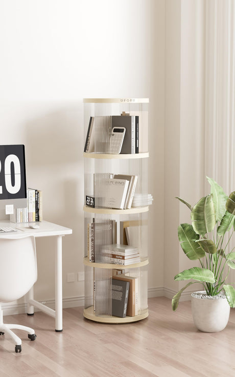 360 Acrylic Rotating Bookshelf for Adults and Kids.4 Tier Clear Tall nightstand,with Multi Layer.Swivel Bookcase for Display.Spinning and Turning revolving Bookshelf Tower. WoodArtSupply