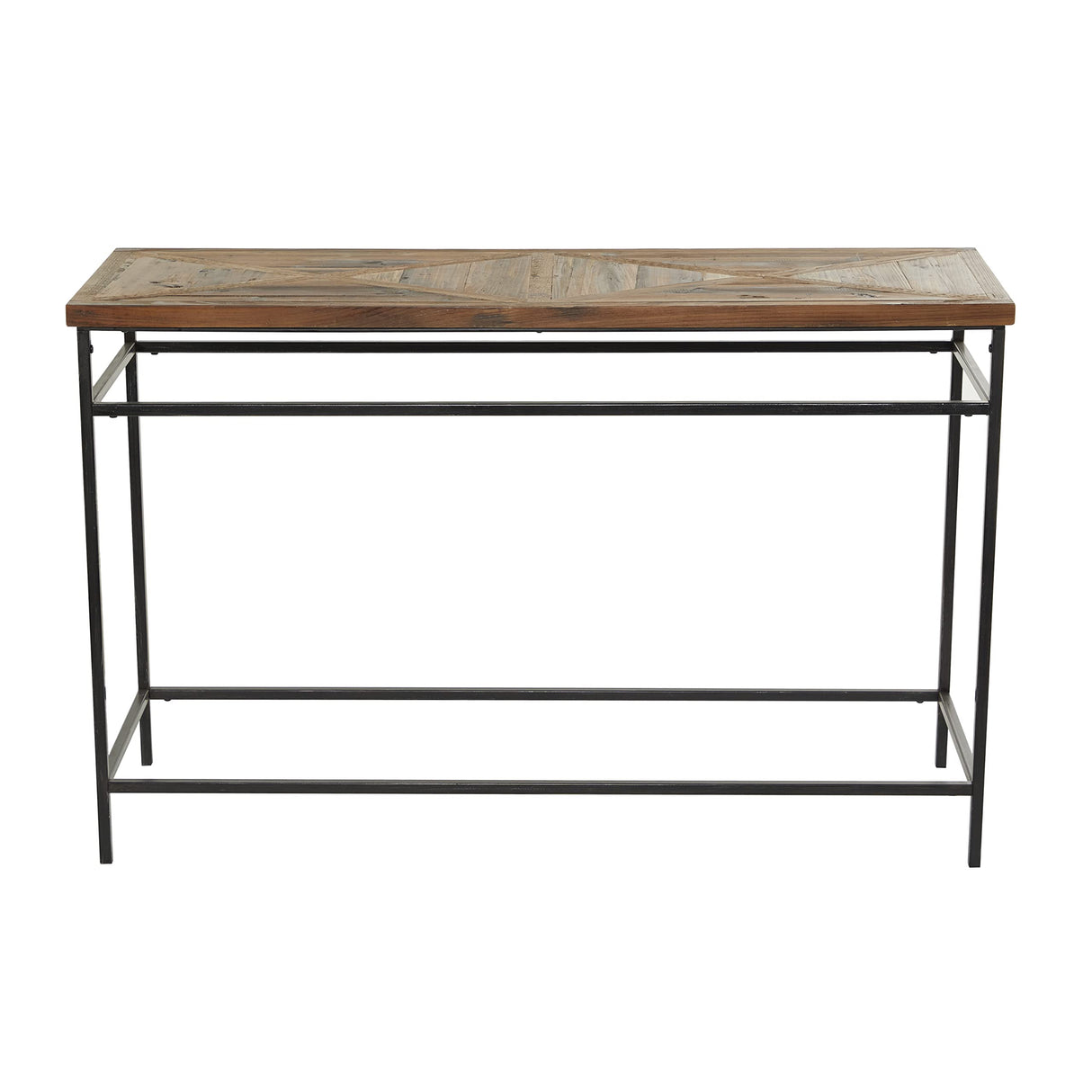 Deco 79 Metal Console Table with Brown Wood Top, 48" x 16" x 30", Black Deco 79
