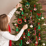 Vellibring 36 Set Christmas Beaded Crafts Ornament Beading Kit Mini Christmas Tree Classic Plastic Hanging Decor DIY Accessories for Xmas Tree Decorations Holiday Prensent Party Supplies Vellibring