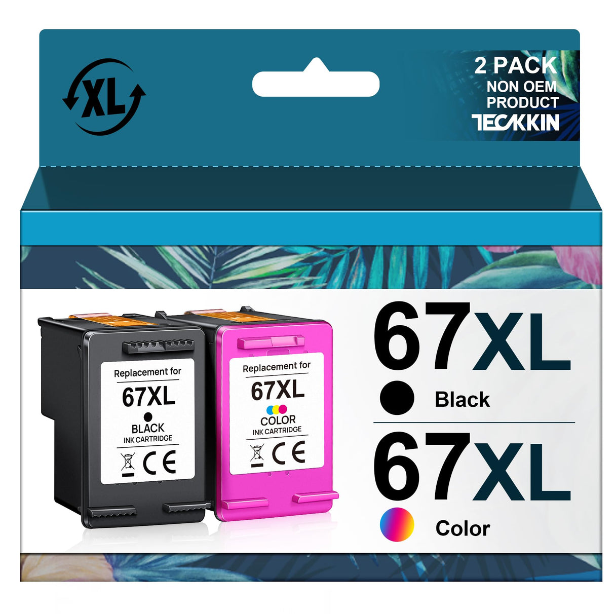 TECKKIN 67XL Ink Cartridge Remanufactured Replacement for HP Ink 67 67XL Works for HP DeskJet 2700 2700e 2755e 2755 4155e 4155 Envy 6055e 6455e 6400 6055 Envy Pro 6452 6458 6475 Printer (Black,Color) TECKKIN