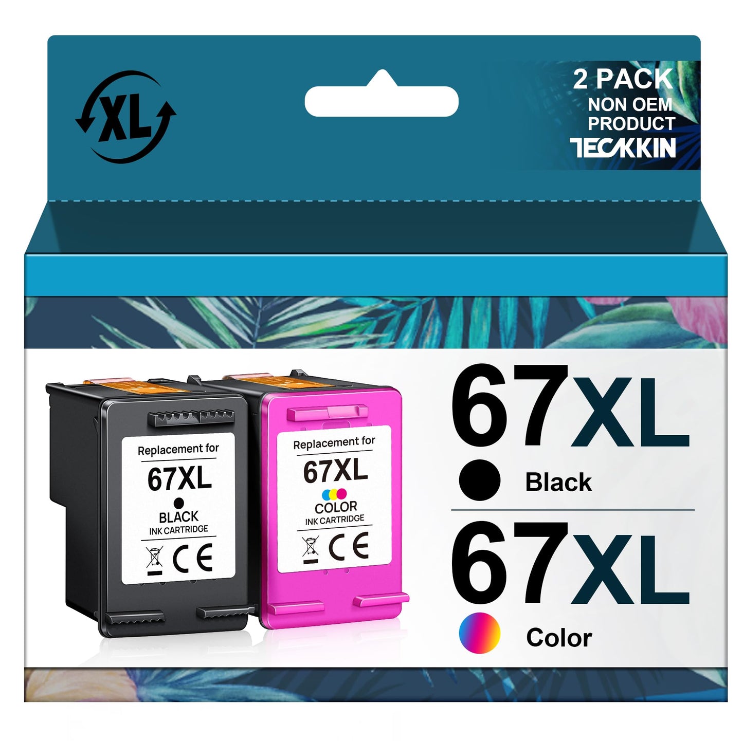 TECKKIN 67XL Ink Cartridge Remanufactured Replacement for HP Ink 67 67XL Works for HP DeskJet 2700 2700e 2755e 2755 4155e 4155 Envy 6055e 6455e 6400 6055 Envy Pro 6452 6458 6475 Printer (Black,Color)