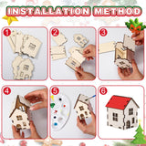 Hiboom 12 Pcs DIY Christmas Village Sets Wood Village Houses Christmas Mini Wooden House Gift for Winter Xmas Party Decorations Hiboom