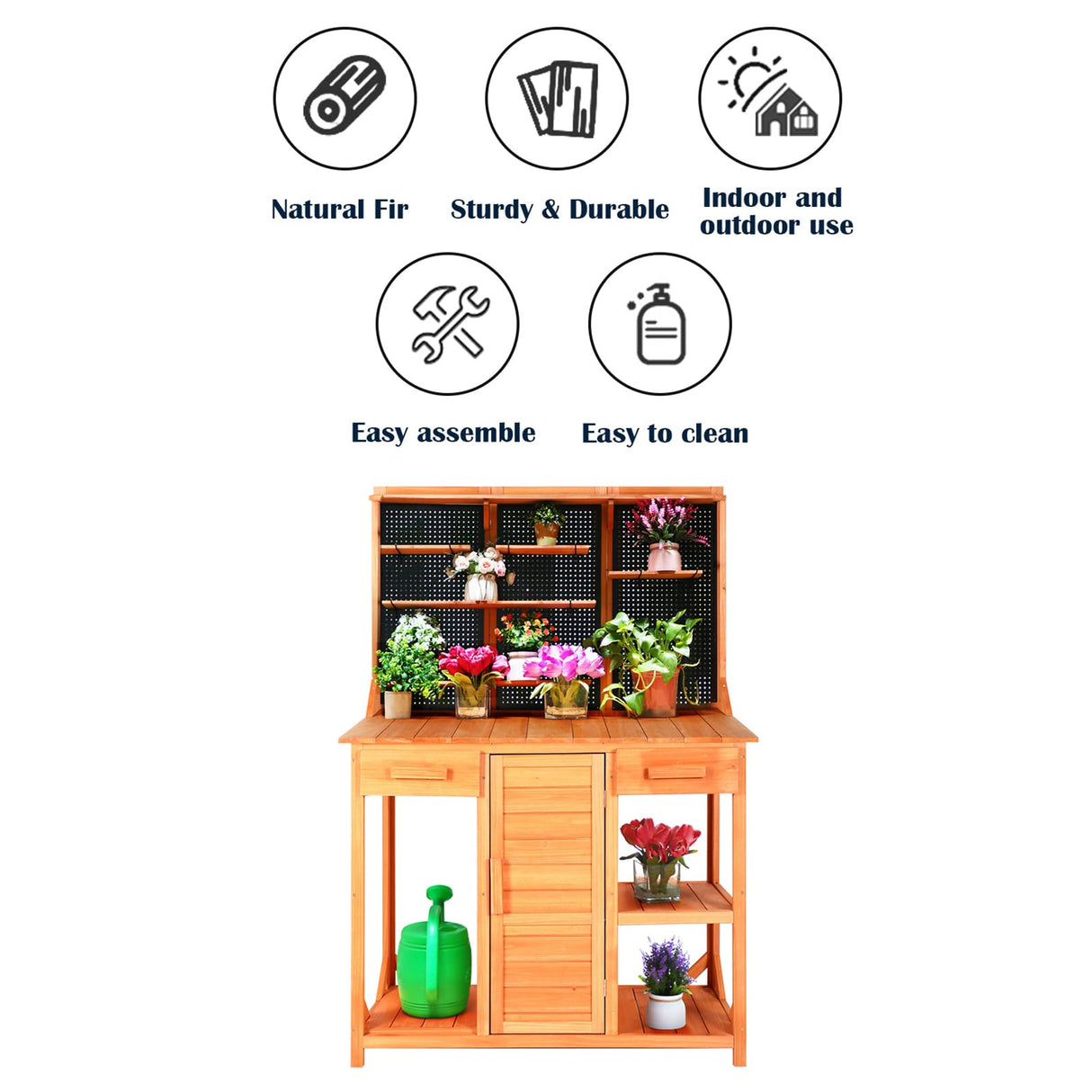 Agitree Outdoor Potting Bench with Double Doors,Drawer Garden Potting Table with Adjustable Shelf/Hooks,Wooden Potting Benches with Cabinet for Backyard,Patio.（45x49x14 inches Agitree