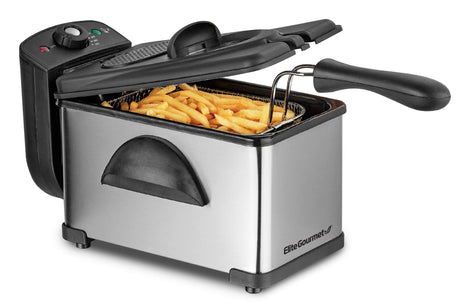 Elite Gourmet EDF2100 Electric Immersion Deep Fryer Removable Basket Adjustable Temperature, Lid with Viewing Window and Odor Free Filter, 2 Quart / 8.2 cup Elite Gourmet