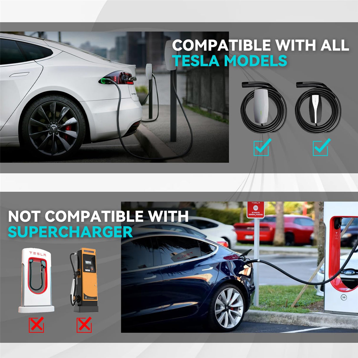 TRFIKNE 21ft/ 6M Tesla Extension Cord, Max 50A 12KW Tesla Charger Extension Cable, Tesla Charging Cable for Model Y/3/S/X, Fits All Tesla Mobile Chargers or Wall Connectors, Tesla EV Extension Cord TRFIKNE