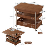 Flip Top 2-in-1 Multi-Function Coffee Table on Wheels, Extendable Center Table with Storage and Hidden Compartment, Convertible End Table Side Table Small Dining Table for Apartment Small Spaces CycleCrew