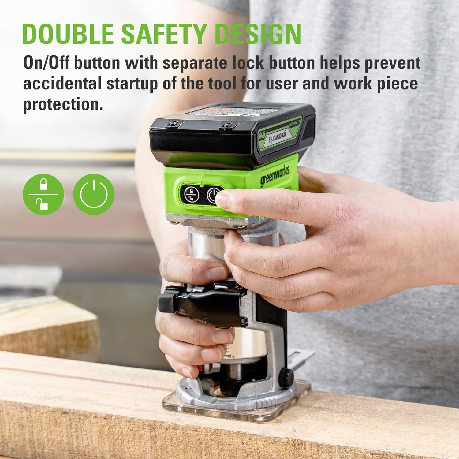 Greenworks 24V Cordless Trim Router, Variable Speed Brushless Motor Compact Palm Router with 2Ah Battery and Charger - WoodArtSupply