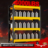 Kobito 4000LBS Garage Storage Shelves, 47" W Garage Shelving Heavy Duty Adjustable Shelving Unit, 4 Tier Metal Utitly Shelves Industrial Shelving for Warehouses,Basement,Black Yellow Kobito