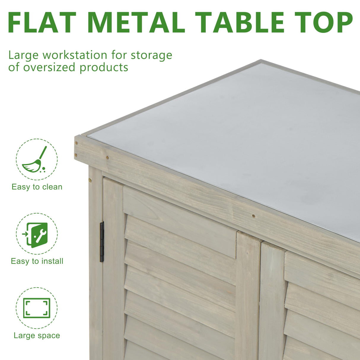 Outdoor Storage Cabinet & Potting Bench Table with Metal Top, Wooden Patio Furniture, Garden Workstation (Accent Grey, 36x31x17in) SoliWood