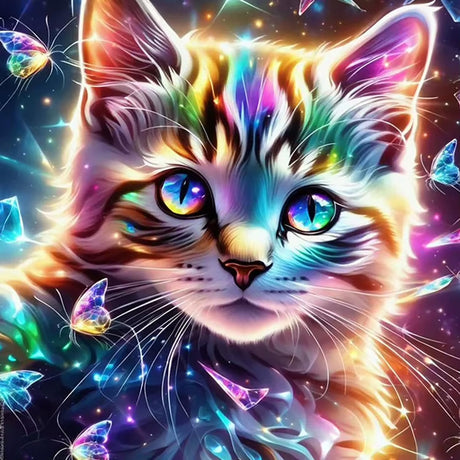Mosaflare 5D Diamond Art Kits for Adults, Colorful Cat Diamond Painting for Beginners, DIY Full Round Drill Paint by Diamonds Dot Gem Art for Adults, Home Wall Decor 13.7x13.7 Inch Mosaflare