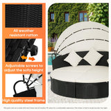 FDW Outdoor Round Daybed Wicker Patio Furniture Outdoor Furniture with Retractable Canopy Rattan Separated Seating Sectional Sofa Khaki Washable Cushioned and Three Pillow for Patio Backyard FDW