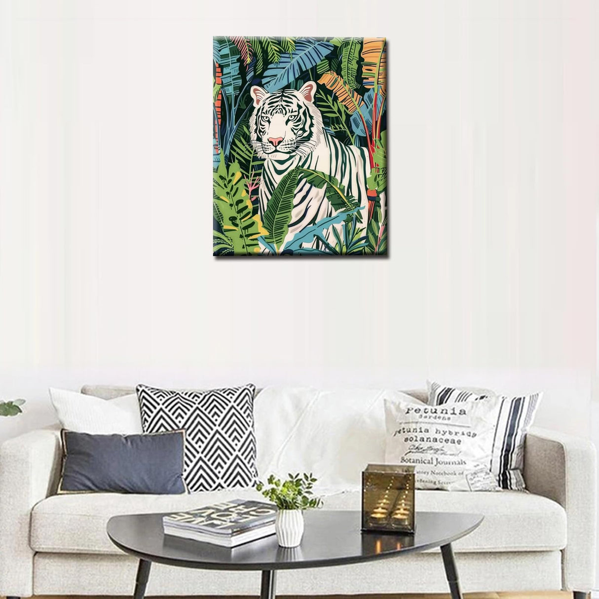 White Tiger Paint by Number for Adults,Forest Wildlife DIY Oil Painting Kits on Canvas with Brushes and Acrylic Pigment Animal in Tropical Jungle Picture Home Decor 16x20inch Nordics Gift (Frameless) Tucocoo