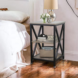 End Tables Living Room Set of 2, 16" D x 16" W x 24" H, Indoor Side Tables Living Room with Storage Shelf, Square End Table Set of 2, X-Shaped Night Stands for Bedroom, Farmhouse Wood End Tables, Grey TooCust