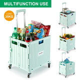 MACOPRO Folding Utility Cart Portable Rolling Crate Handcart Shopping Trolley Collapsible Tool Box, with Lid, Basket on 4 Rotate Wheels, for Grocery, Office, Teacher, Travel Shop Move Luggage (Green) MACOPRO