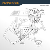 POWERTEC Table Saw Stand with 8-Inch Jobsite Wheels, Upright Folding Design, 330Lbs Load Capacity, Multiple Adjustable Mounting Options (MT4009V) POWERTEC