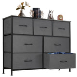 DUMOS Dresser for Bedroom with 7 Drawers, Storage Organizer Units Furniture, Chest Tower TV Stand with Fabric Bins, Metal Frame, Wooden Top for Nursery, Living Room, Kidsroom, Closet, Grey DUMOS