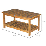 Outsunny 36" Outdoor Coffee Table 2-Shelf Acacia Wood Rectangular Buffet Storage Organizer Natural Finish Teak Patio, Deck, Lawn, Garden Outsunny