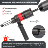 YUZES Rivet Gun Kit Adapter for Cordless Drills and 8mm Ratchet Wrench, Rivet Tool with (3/32", 1/8", 5/32", 3/16", 1/4") Interchangeable Rivet Heads and 5 Twist Drill, Easy Processing for Pop Rivet YUZES