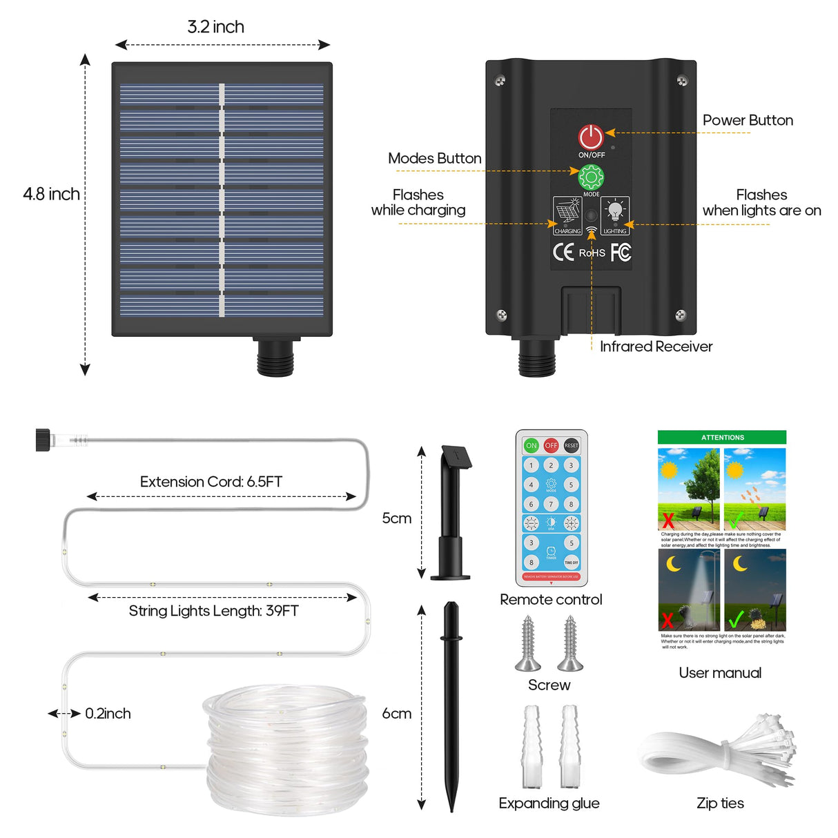 ICRGB Trampoline Lights, 66FT 200LED Solar Rope Lights Outdoor, IP67 Waterproof, 1200mah Solar Power Outdoor Light, 8 Modes & Timer Function, Decorative for Trampoline Camping Tent Patio Porch Garden ICRGB