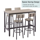 Industrial Grey Bar Table Set with 4 PU Backrest Stools – 5-Piece Counter Height Dining Ensemble GNIXUU