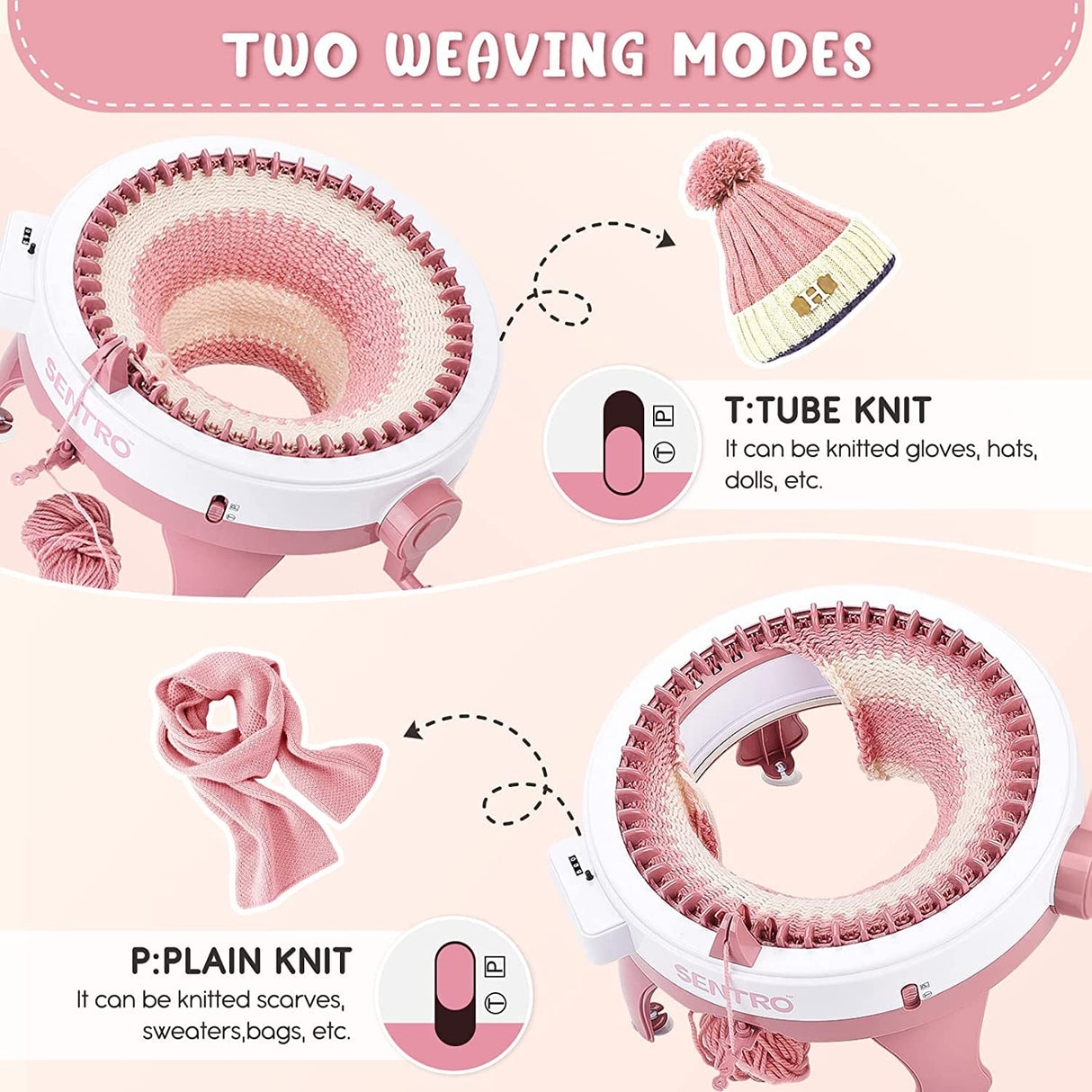 SENTRO 48 Needles Knitting Machines with Row Counter,Smart Knitting Crochet Machine,Weaving Round Loom,Double Knit Loom Machine Kit,DIY Knit Scarf Hat Sock SENTRO