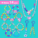KRAFUN Unicorn Bracelet Craft Kit for Kids, Premium Wooden Beads, 14 Easy DIY Friendship Bracelets, Charms, Gem Stickers, Instructions, Gift for Girls KRAFUN