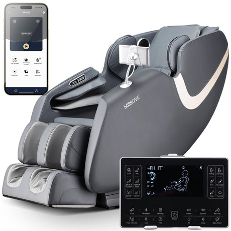 BOSSCARE 2025 Full Body Zero Gravity Massage Chair, APP Control Shiatsu Massaging Recliner with Foot Roller, Back Heated, Bluetooth Speaker, Touch Screen for Family & Friends BOSSCARE