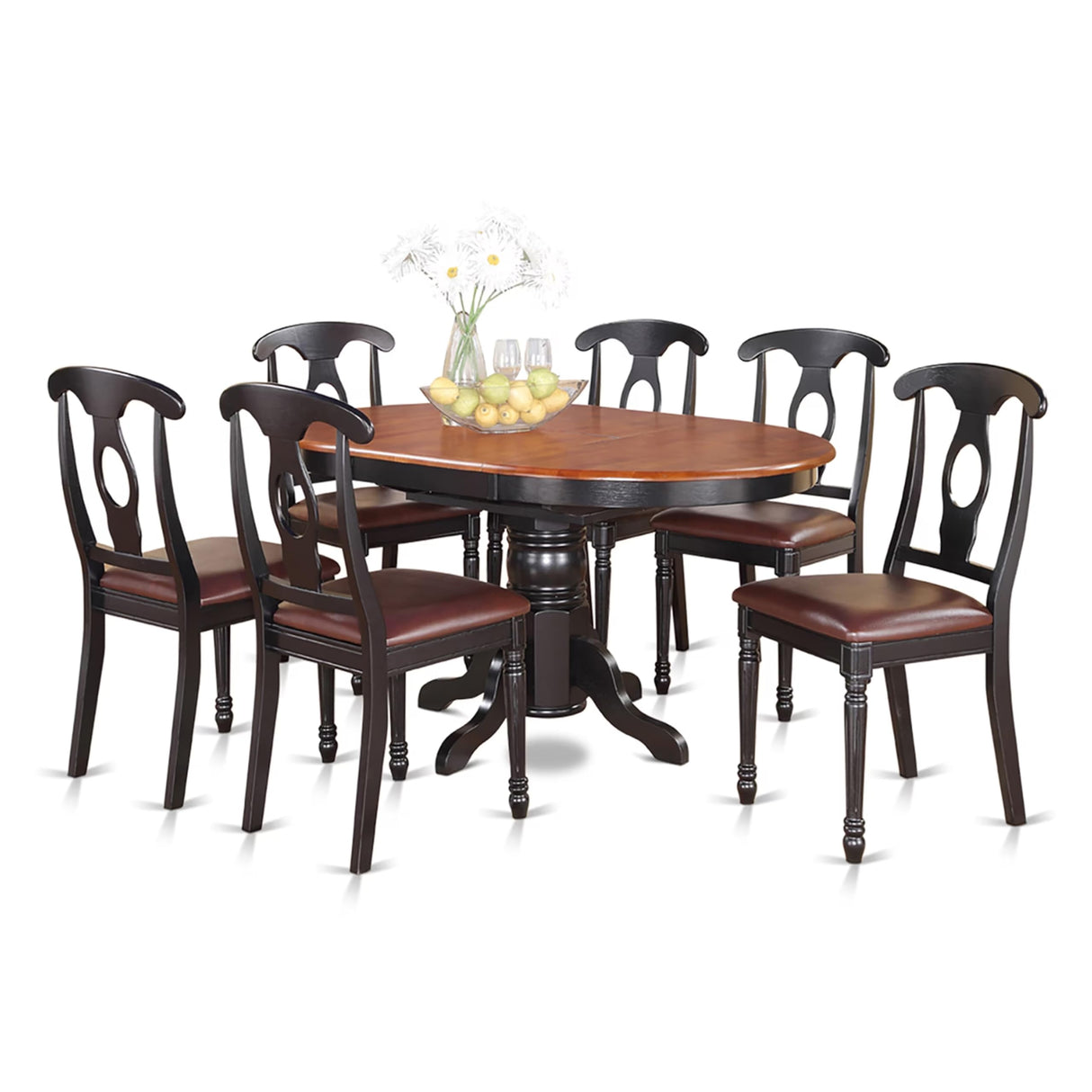 East West Furniture KENL7-BLK-LC 7 Piece Modern Dining Table Set Consist of an Oval Wooden Table with Butterfly Leaf and 6 Faux Leather Upholstered Dining Chairs, 42x60 Inch, Black & Cherry East West Furniture