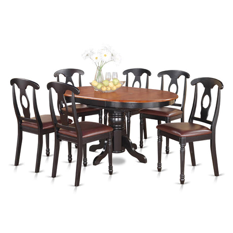 East West Furniture KENL7-BLK-LC 7 Piece Modern Dining Table Set Consist of an Oval Wooden Table with Butterfly Leaf and 6 Faux Leather Upholstered Dining Chairs, 42x60 Inch, Black & Cherry East West Furniture