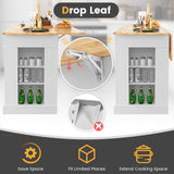 Giantex Kitchen Island with Drop Leaf, Rubber Wood Top, 2 Drawers, Storage Cabinets, Spice Racks, Adjustable Shelves, Stationary Kitchen Table for Home Coffee Bar, 47”x36”x36” (White) Giantex