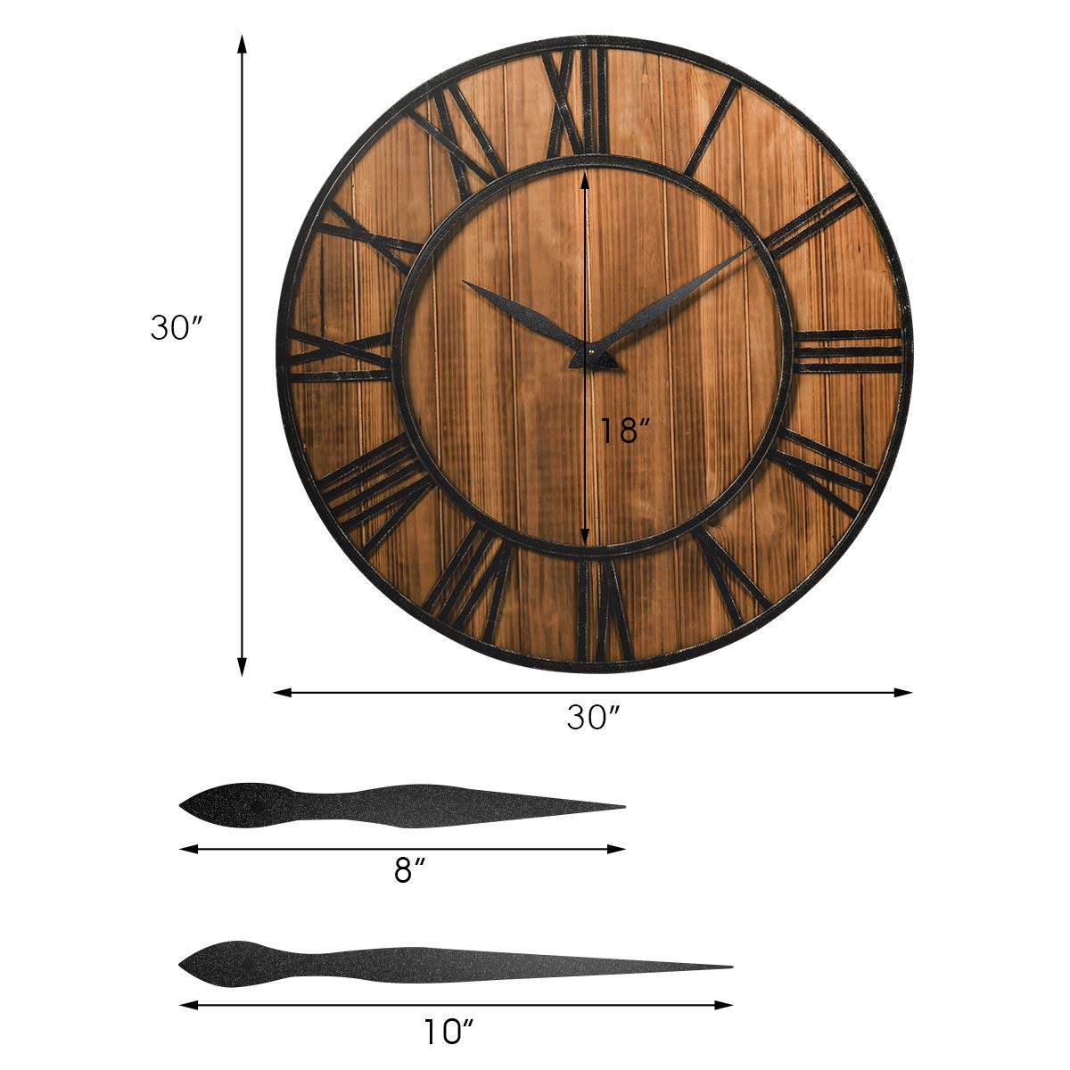 Tangkula 30 Inch Round Wall Clock, Farmhouse Large Wall Clock with Roman Numerals, Decorative Wooden Wall Clock, Come with AA Battery, Rustic Wall Clock Hanging for Home Office (Bronze+Brown) - WoodArtSupply