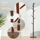 Wooden Coat Rack Freestanding Coat Tree with 4 Height Options and 9 Hooks, Sturdy Coat Rack Stand for Clothes/Bags/Hats, Easy Assemble Save Space for Entryway,Bedroom,Office,Narrow Place (Brown) Bamdibola