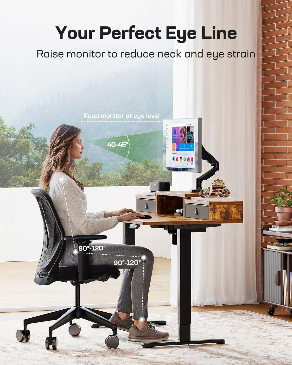 Marsail Electric Standing Desk with Drawers, 55″ x 28″ Height Adjustable Sit Stand Up Desk with Storage Shelf, Ergonomic Home Office & Computer Table with 4 Memory Heights, Rustic Brown Marsail