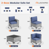 UDPATIO Patio Furniture Set, 8 Inch Armrest Outdoor Sectional Sofa, 6 Piece Wicker Outdoor Furniture Conversation Sets with Waterproof Cover and Coffee Table for Backyard Deck(Grey/Navy Blue) UDPATIO