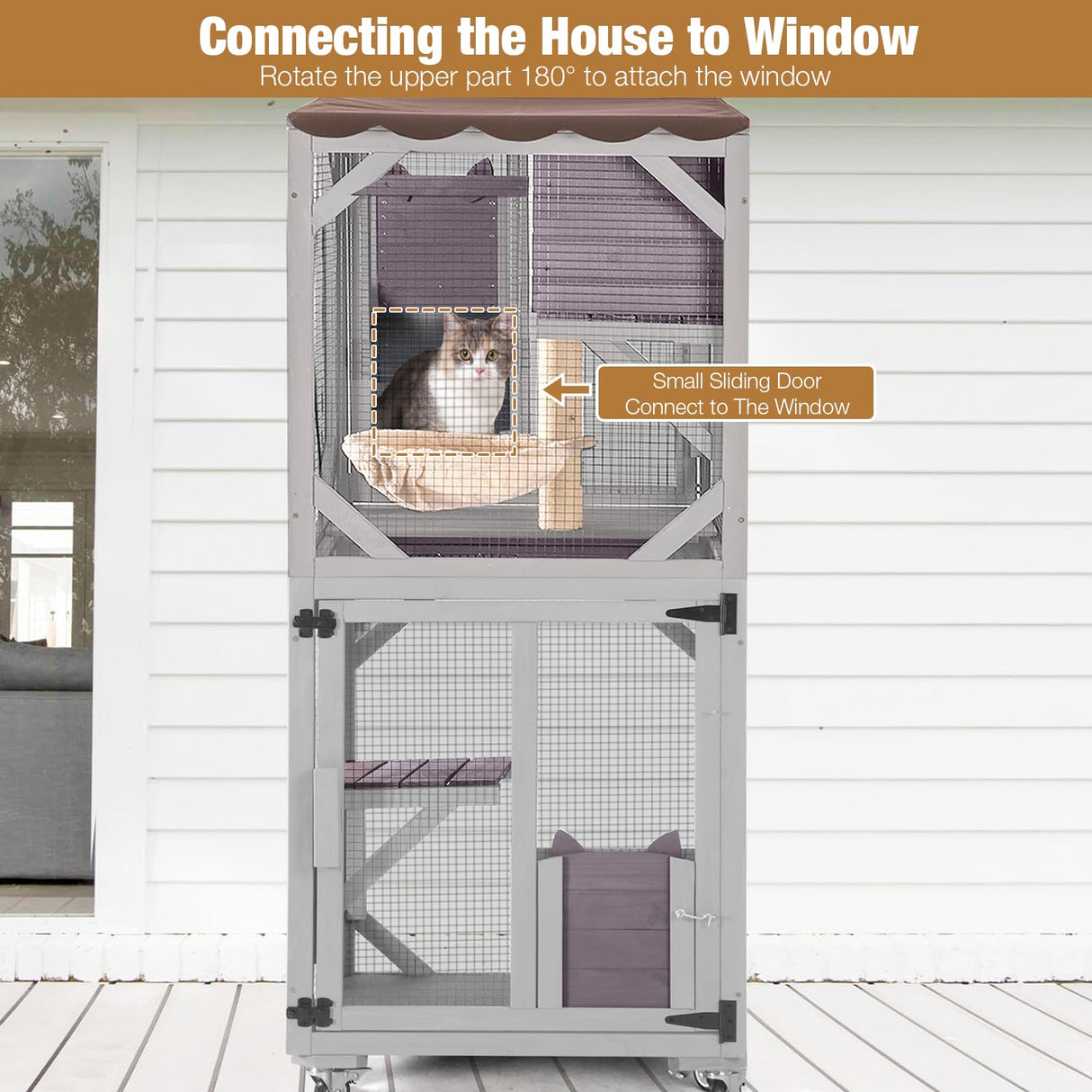 Catio Outdoor Cat Enclosure, 4 Tiers Outdoor Cat House with Wheels, Kitty Cages Indoor Large Window Catio -Waterproof Roof Suumerpety