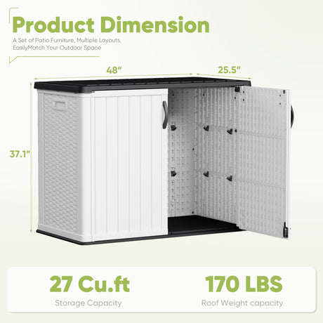 Devoko Outdoor Storage Cabinet 26 Cu Ft with Lockable Doors, Horizontal Storage Shed Waterproof Patio Tools Storage Box for Sofa Cushions, Gardening Tools and Accessories (White) Devoko