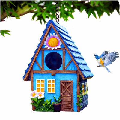 Garden Bird House for Outside Clearance Hanging Outdoors Country Cute Birdhouses for Wren Finchs Chickadee Hummingbird Tree Swallow Cage Kids Nature Lover Bluebird House(Blue)