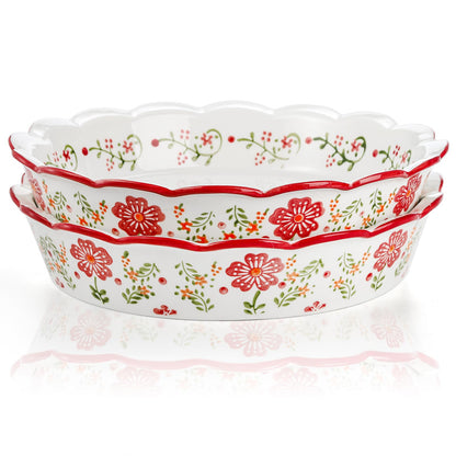 Coloch 2 Pack Ceramic Pie Plate for Baking with Fluted Rim, 9 Inch Round Pie Dish Colorful Floral Pie Pan Deep Quiche Baking Dish for Dessert, Pies, Quiche, Baking, Dishwasher and Microwave Oven Safe