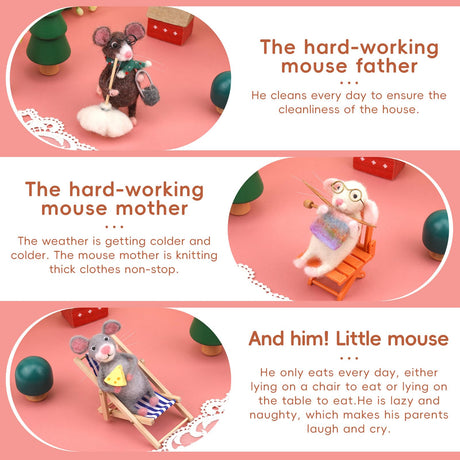 OEHPICC Mouse Family Needle Felting Kit,Needle Felting Starter Kit, Mice Felting Kit for Beginner Adults with Felting Supplies and Instructions for DIY Felting OEHPICC