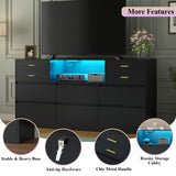 Gyfimoie 10 Drawers Dresser, LED Dressers & Chests of Drawers with Power Outlet, 58" Wide Long Dresser for Bedroom, Modern TV Stand with 1 Open Storage Cubbies (Black) Gyfimoie