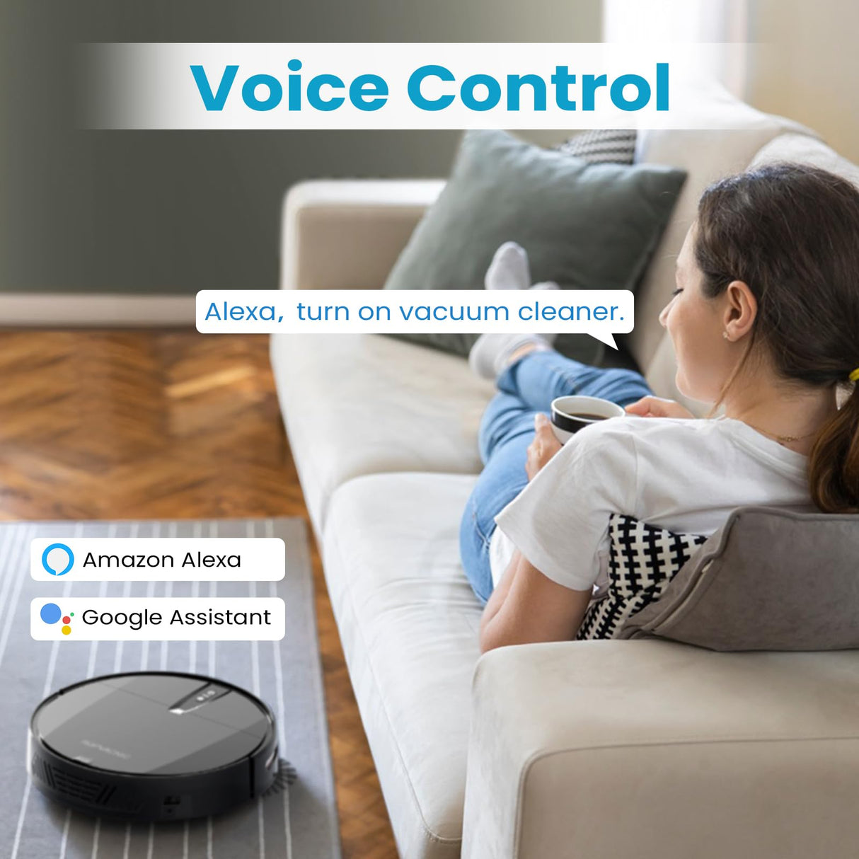 ROPVACNIC Robot Vacuum Cleaner with 3000Pa Cyclone Suction, APP/Voice/Remote Control, Automatic Self-Charging Robotic Vacuum, Scheduled Cleaning, Ideal for Pet Hair, Hard Floor, Low Carpet ROPVACNIC