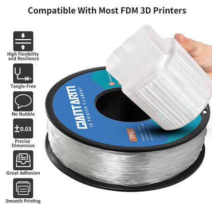 GIANTARM TPU Filament, 95A TPU Filament 1.75mm, Dimensional Accuracy +/- 0.03, Flexible Soft 3D Printer Filament 1kg Spool(2.2 lbs), Vacuum Packaging (Clear) - WoodArtSupply